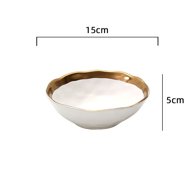 Assiette nordique en céramique à traçage doré mat, blanc et noir, bol à salade d&#39;œufs et de fruits, vaisselle de table, ensemble d&#39;assiettes en or: Bowl-15x5cm4