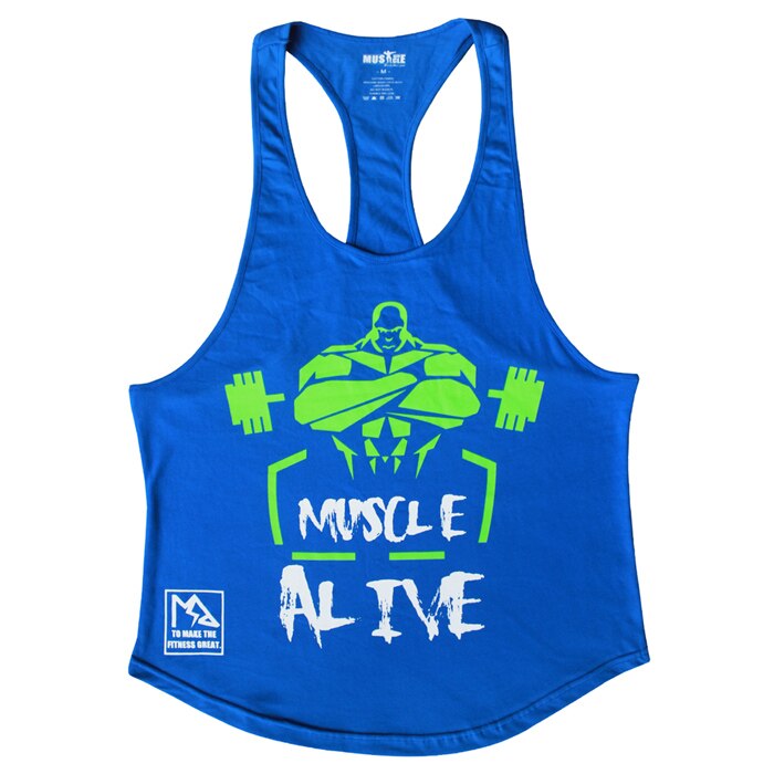 Muskel i live herre bodybuilding t-shirts fitness træning træning tøj fitness tshirt sport bomuld ærmeløse toppe mand mand: M / Blå