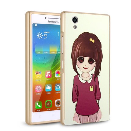 For Lenovo P70 Case Luxury Mirror Cover Metal Aluminum Bumper Frame Case For Lenovo P70 Case P70-T Gold Plated PC Back Cover 5.0: with Tempered glass / Girl