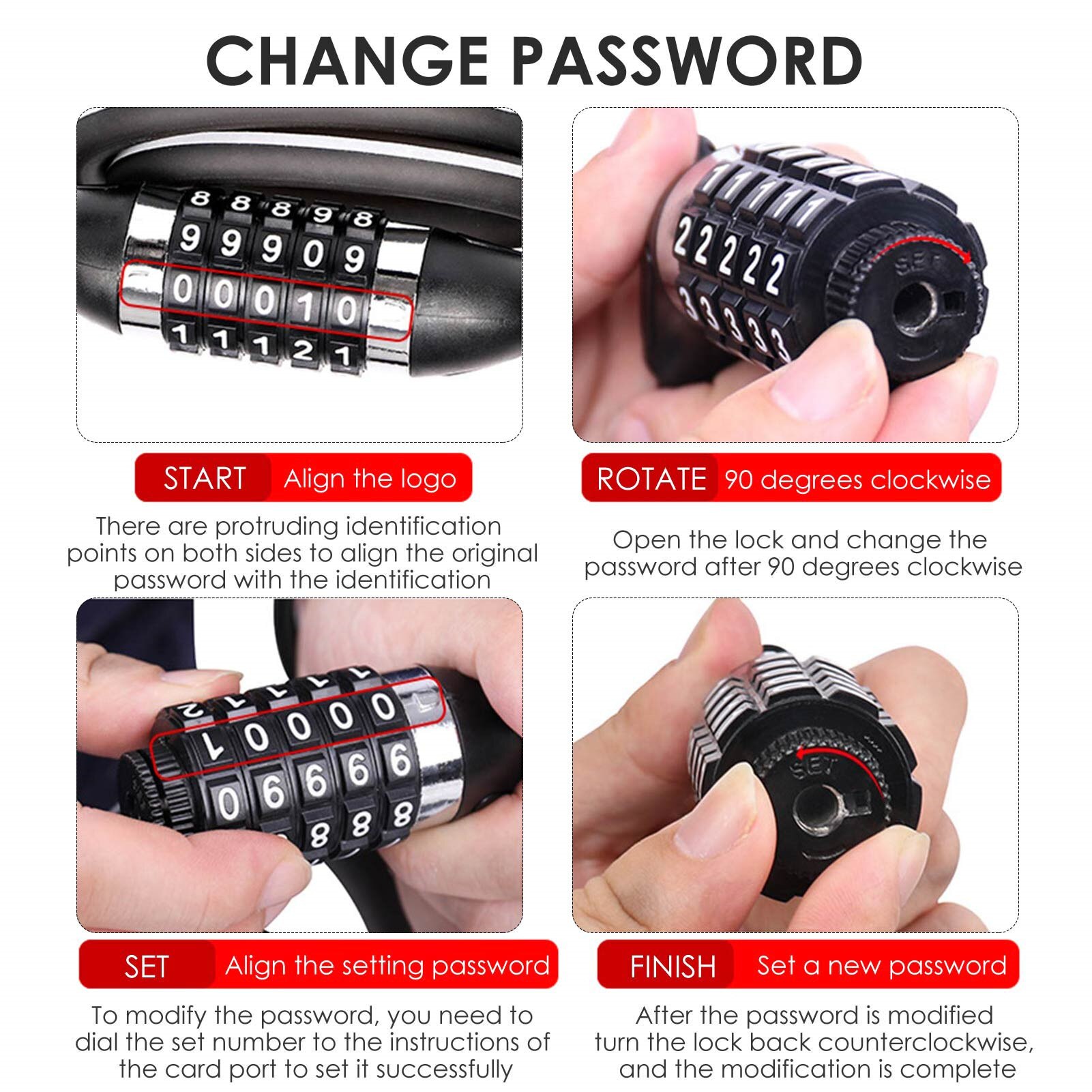 Durable Bike Lock High Security Level Intelligent Resettable Surface Reflective Strip Nti-theft Bicycle Lock With Night Warning