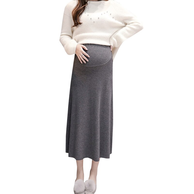 Strikket nederdel med høj talje moderskabstøj elastisk nederdel til gravide kvinder efterår vinter bunden mave graviditet nederdele