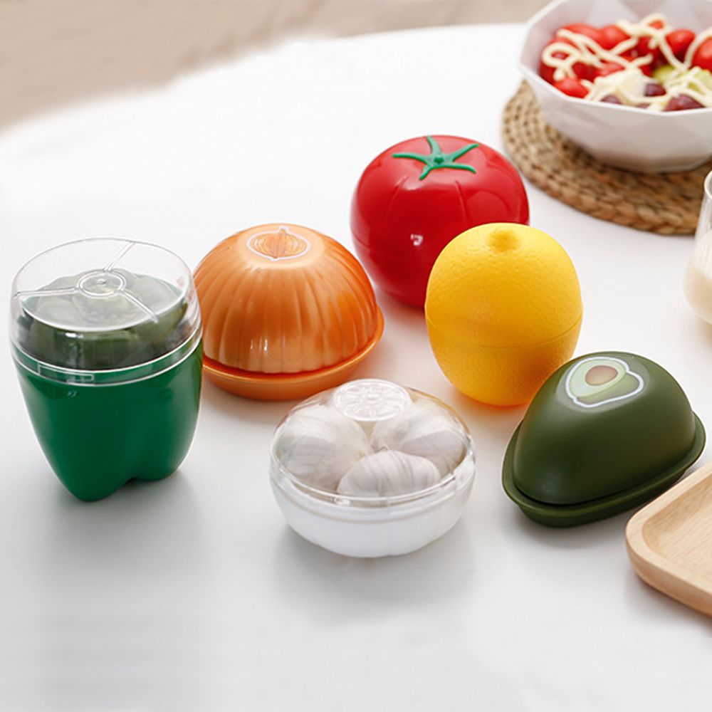 Plast lök grön paprika vitlök formade matbehållare skarpare citron frukt fodral färsk låda kylskåp hem förvaring