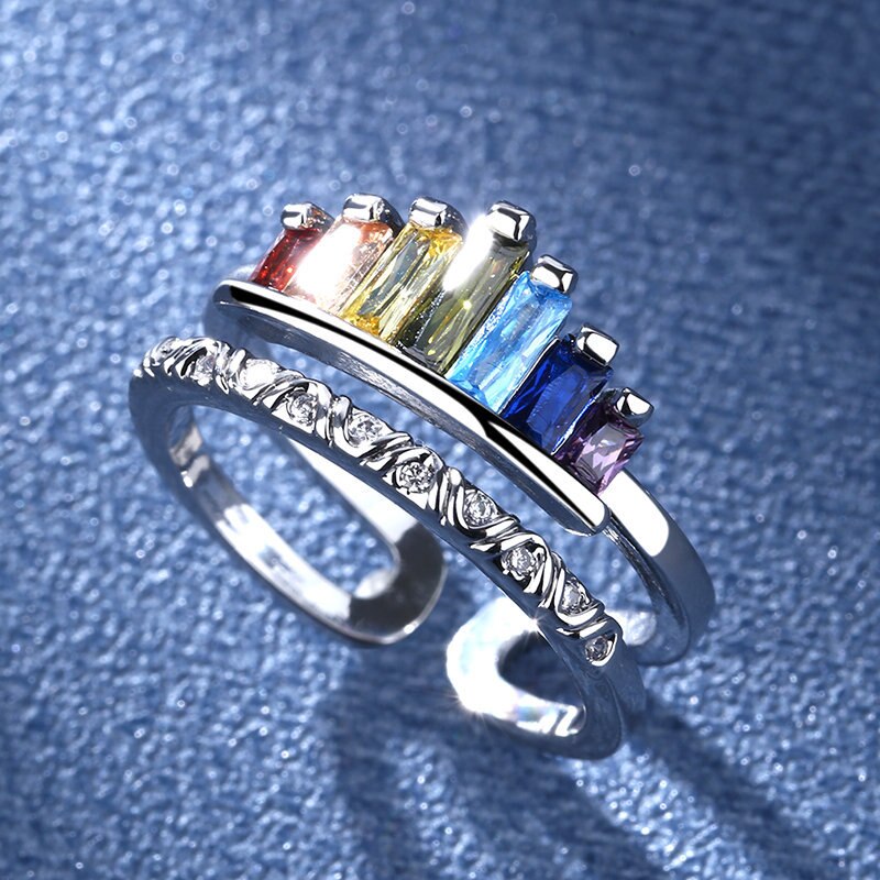 Crown Rainbow Rings for Women Adjustable Rose Gold Crystal Ring Best Wishes to My Daughter Birthday Female Jewelry: Silver / Navy box