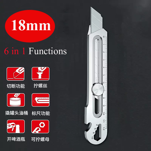Metal Multifunctional 6 In 1 커터칼 Portable Retractable Box Cutter Heavy Duty 18MM/25MM Stainless Steel Utility Knife Supplies: Red