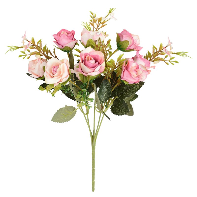 Ramo de flores artificiales Multicolor de 10 cabezas, rosas de seda falsas para decoración de hogar, jardín, , boda Vintage, 1 unidad: B05