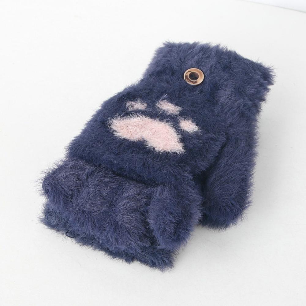 Children gloves Toddler Baby Winter Warm Knit Convertible Flip Top Cartoon Heart Mittens Gloves: Navy