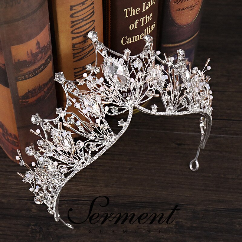 SERMENT Charm Princess Bridal Crown Tiaras Crystal Zircon Silvered Crown Bride Wedding Hair Accessories
