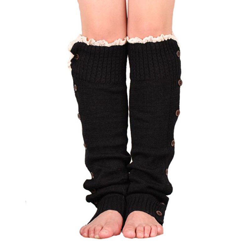 Mallas cálidas con botón de encaje para mujer, calentador de pies, cubiertas de botas, medias cálidas de punto para Otoño e Invierno