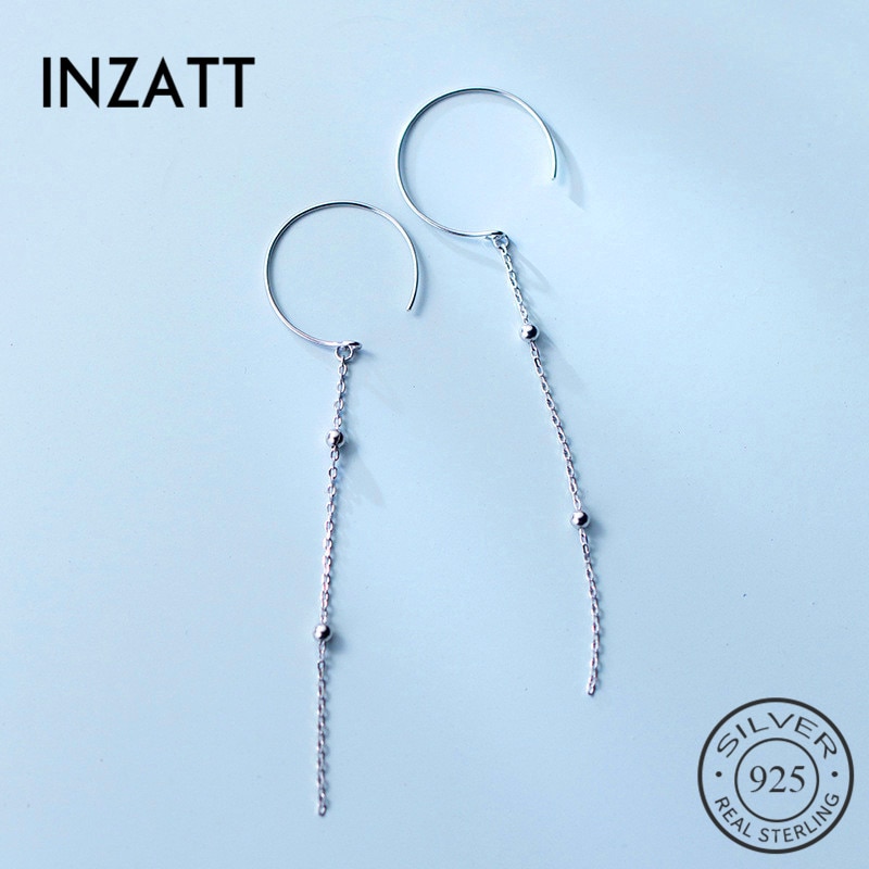 INZATT Real 925 Sterling Silver Beads Long Chain Tassel Hoop Earrings Bohemia Style Jewelry Earring Female
