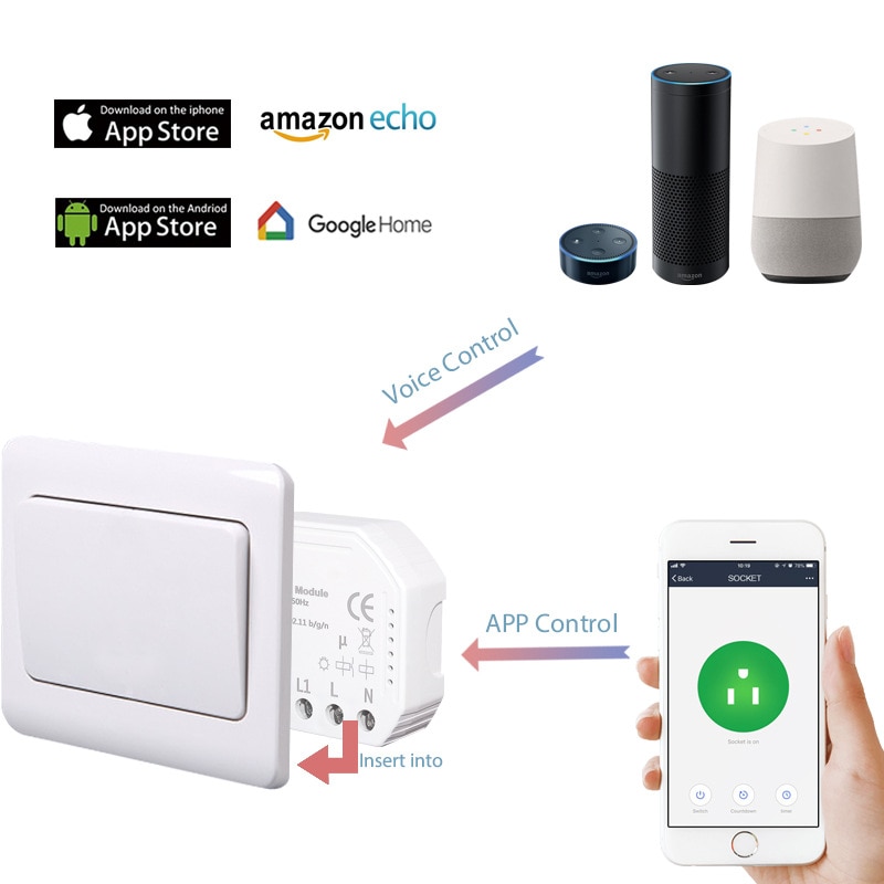 Lonsonho Smart Wifi Schalter Relais 2 Gang 220V Tuya Smart Home Automation Modul Fernbedienung Kompatibel Alexa Google Hause mini