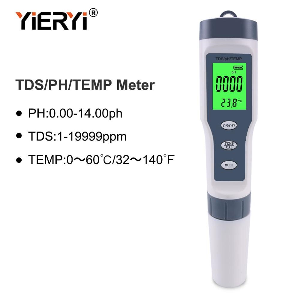 Yieryi tds ph meter ph/tds/ec/temperaturmåler digital vandmonitor tester til pools, drikkevand, akvarier: Tph 01138a
