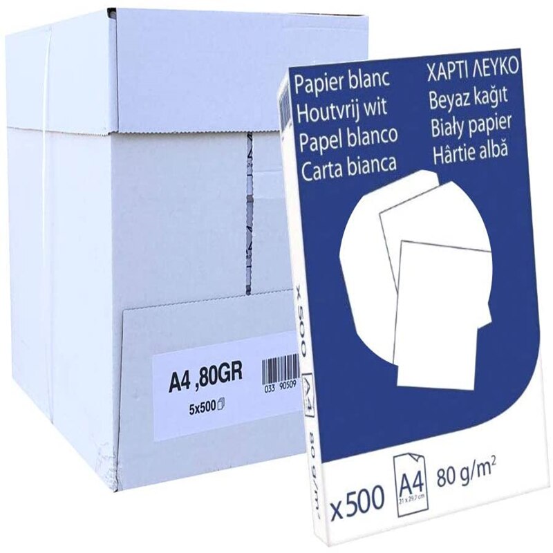 Caja de Paquetes Folios de Papel A4 blanco 500 80gr Material Papelería Colegio Oficina Impresora Fotocopiadora Manualidad Dibujo: 5 Paquetes