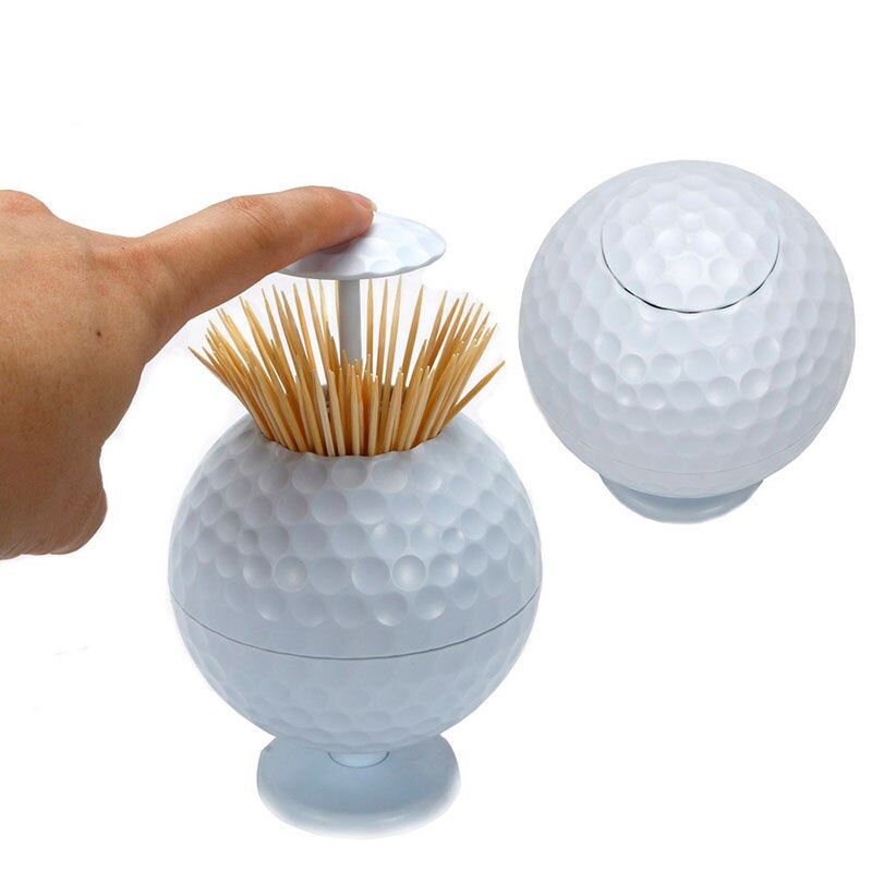 White ABS Golf Ball Shaped Automatic Pop-Up Toothpick Holder Novelty Golf Decoration 10.8x9x5.1cm
