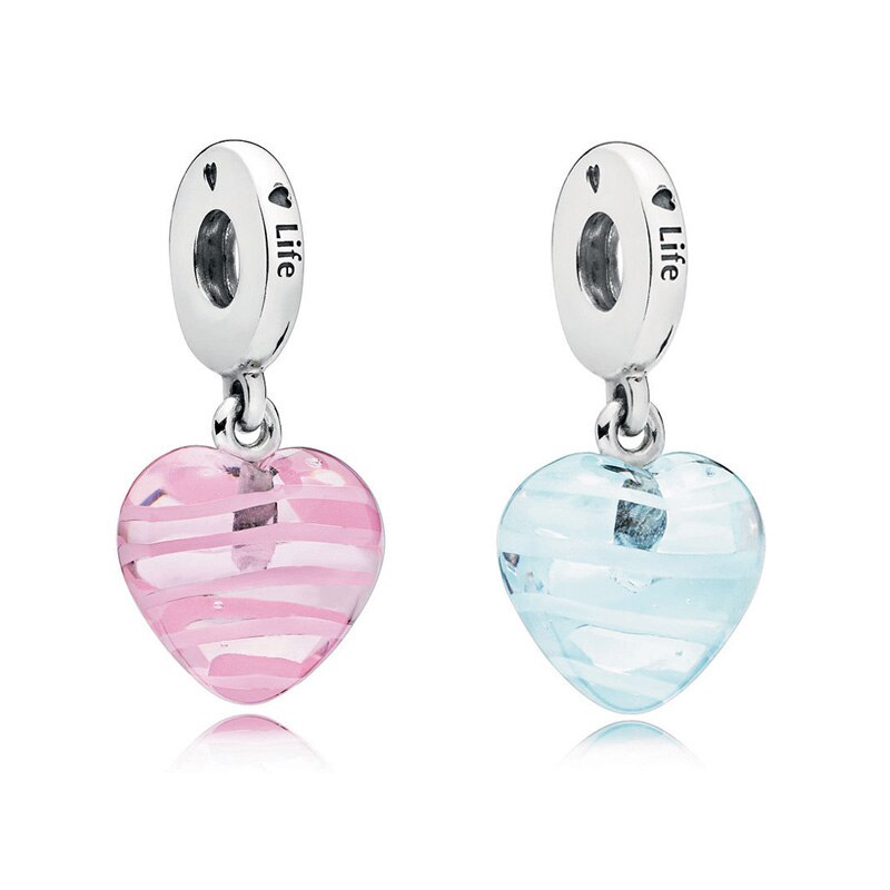Baofu 925 sterling silver pendant love glass beads like pink and blue pendant suitable for original bracelet female
