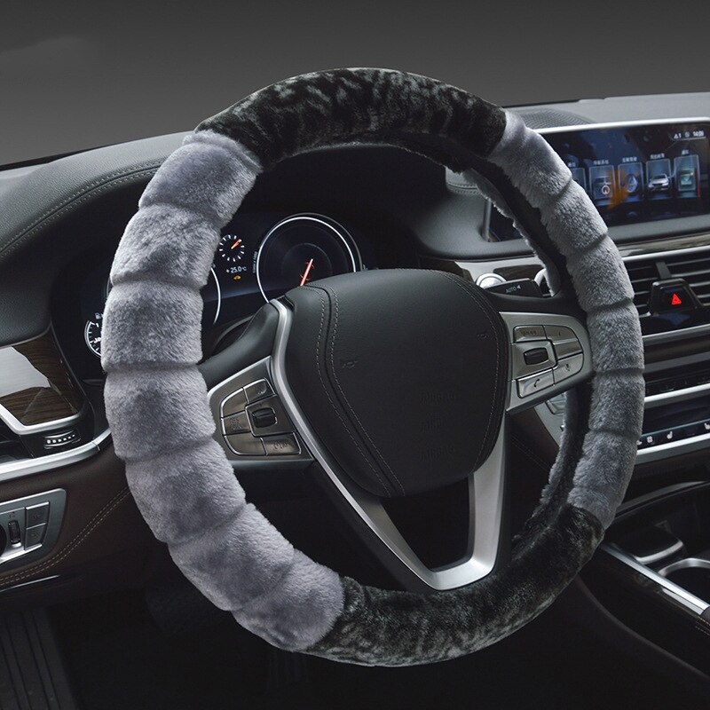 Comfortabele zachte pluche auto stuurwielhoes winter warme bont stuurwielhoes autodecoratie relive stuurwiel: Grijs