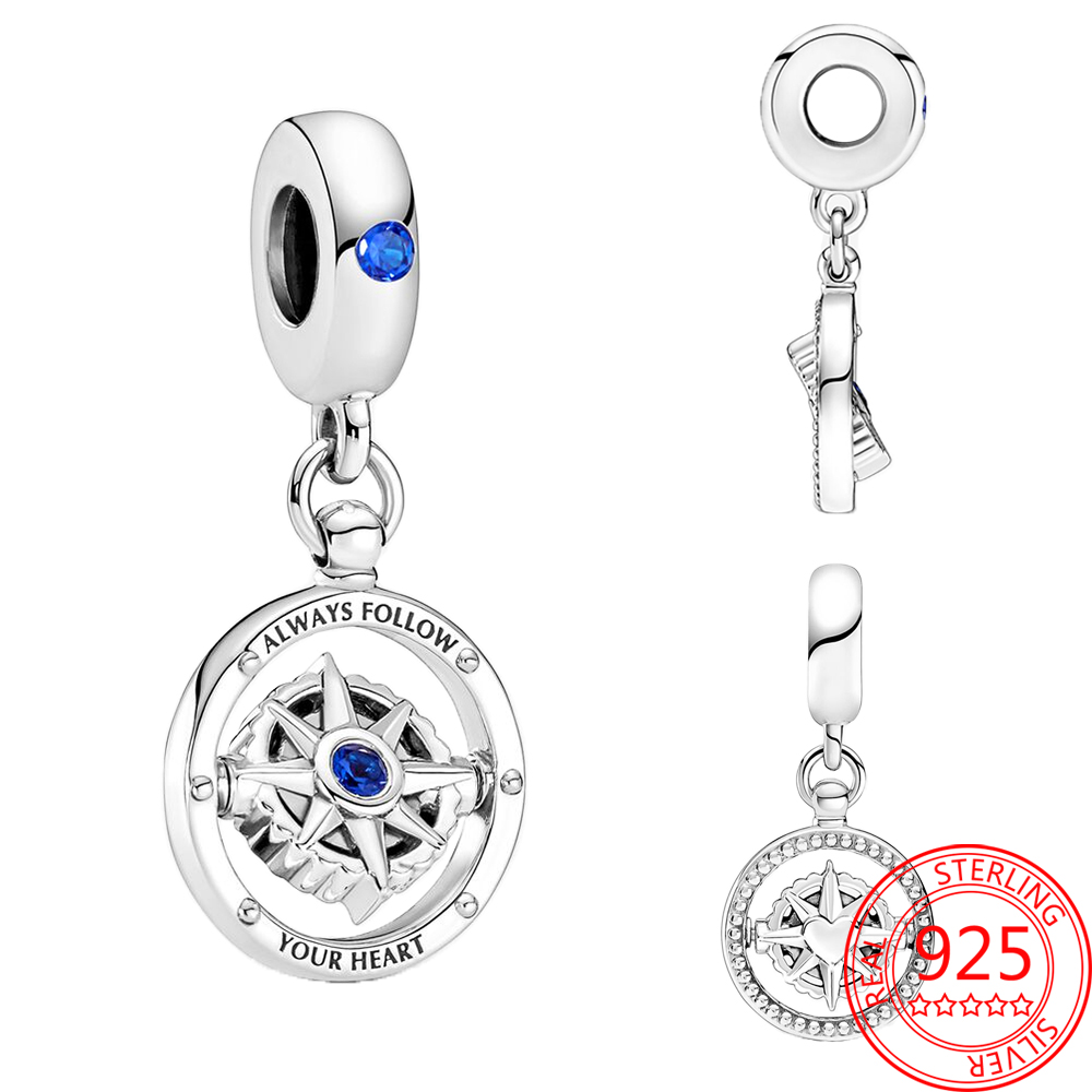 Luksus 925 sølv spinning kompas charm fit pan armbånd 925 sterling sølv charms til piger gør-det-selv vedhæng smykker: Vvc 781