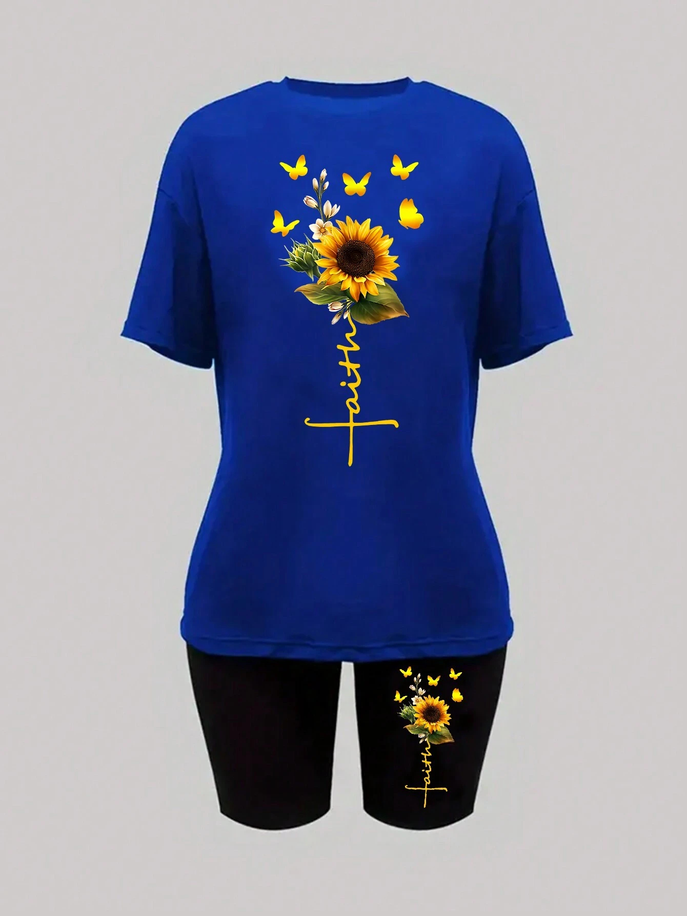 Sonnenblumen Schmetterling SchöNe Druck Frauen T Hemden Zwei Stück einstellen Kurze setzt Atmungsaktivem Hemd kurze Hose Neue