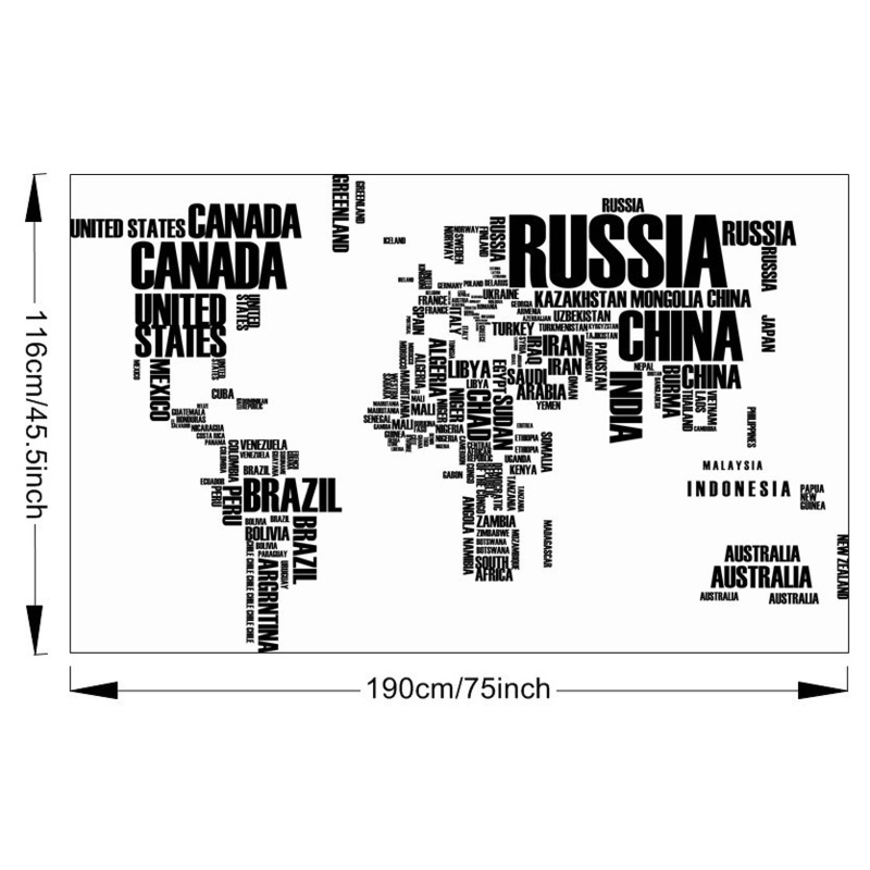 Sort verden rejsekort aftagelige bogstaver wallstickers stue boligdekoration pvc decal vægmaleri kunst diy wallsticker