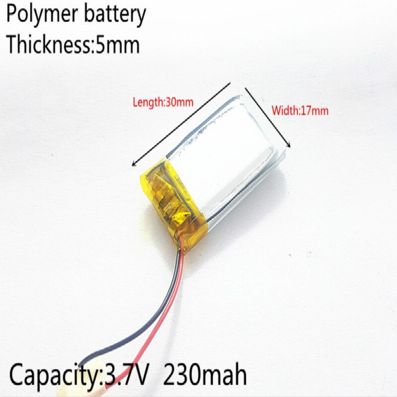 3.7V 230mAh 501730 Lithium Polymer LiPo Oplaadbare Batterij ion cellen Voor Mp3 Mp4 Mp5 DIY PAD DVD E-Book bluetooth headset