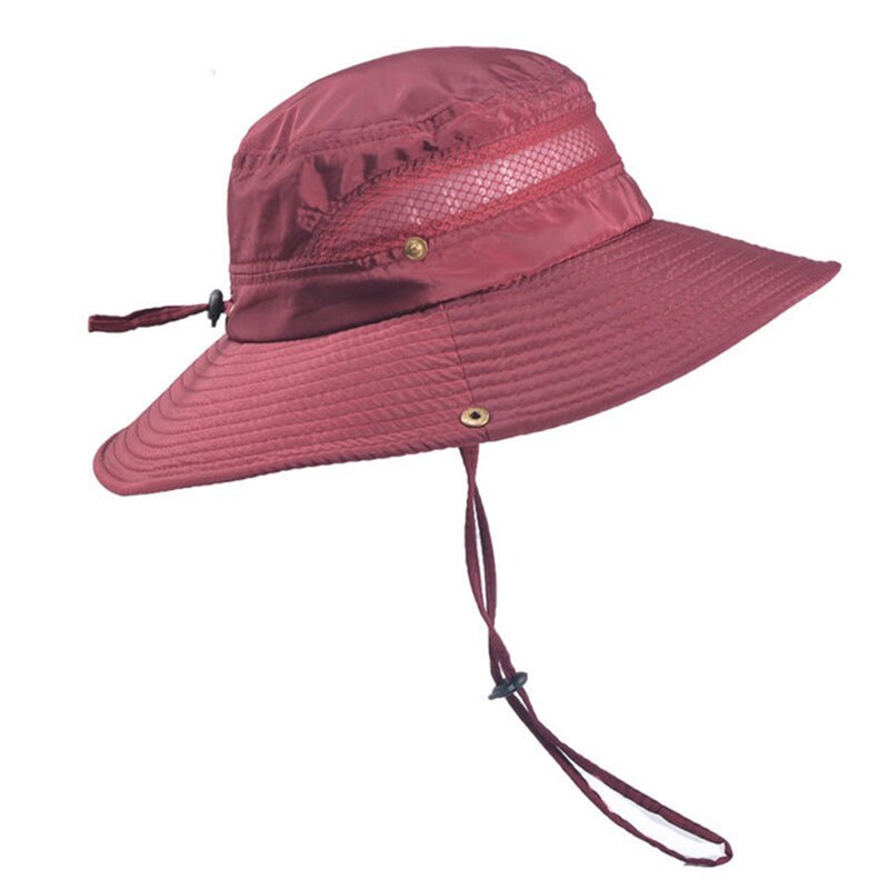 Outdoor Fishing Hiking Hat Men's Summer Sun Shade Sun Hat Summer UV Protection Fisherman Hat Male: Wine red