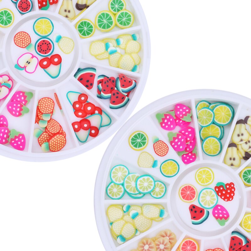 Décoration pour les ongles fruits 3D, 12 motifs/boîte, joli pastèque, Orange et fraise, coloré et brillant