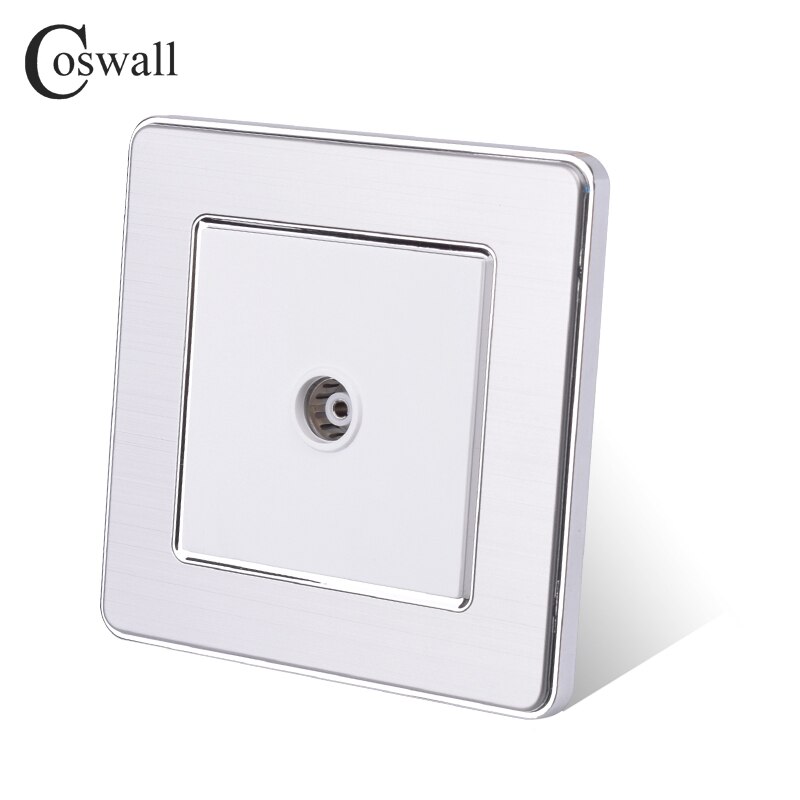 COSWALL 1 Gang Female TV Connector Luxury Wall Socket Outlet Stainless Steel Brushed Silver Frame Panel