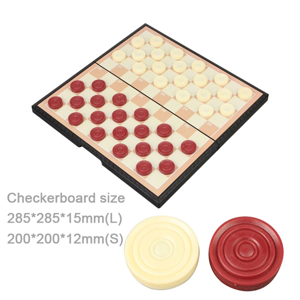 BSTFAMLY International Checkers Plastic Chess Set 285*285/200*200mm Folding Checkerboard Magnetic Chess Game 100 Checker T5
