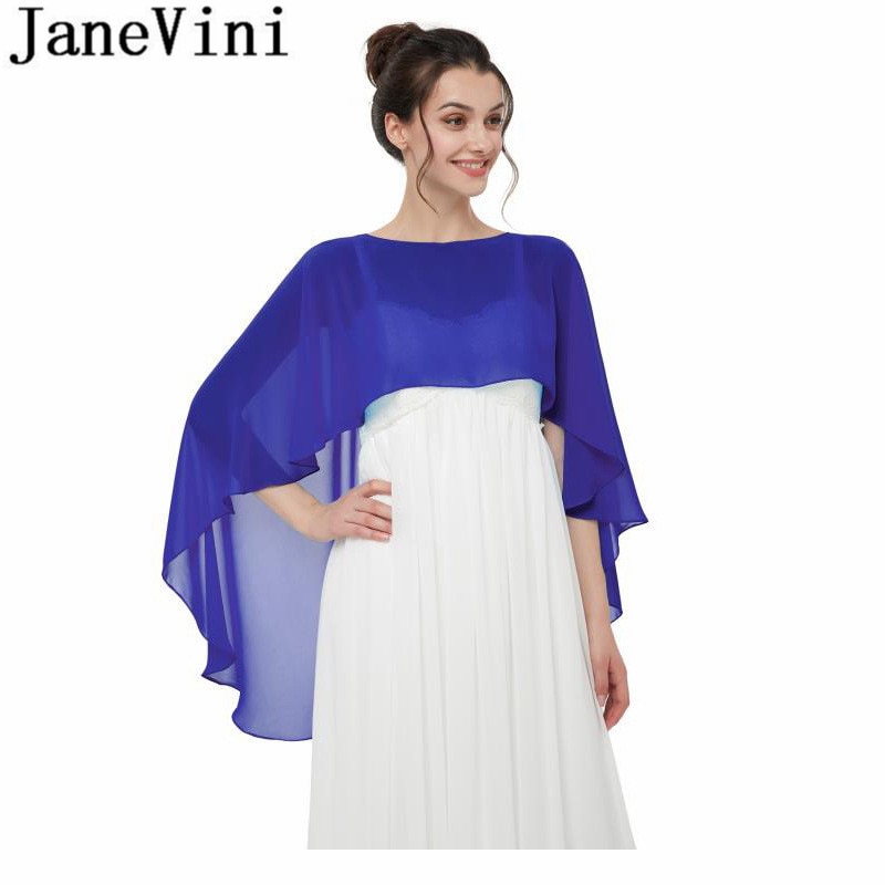 Janevini chiffon bruidscape sjaal voor trouwjurk high low lente zomer dames bolero rode cape wit marineblauwe omslagdoeken stola's