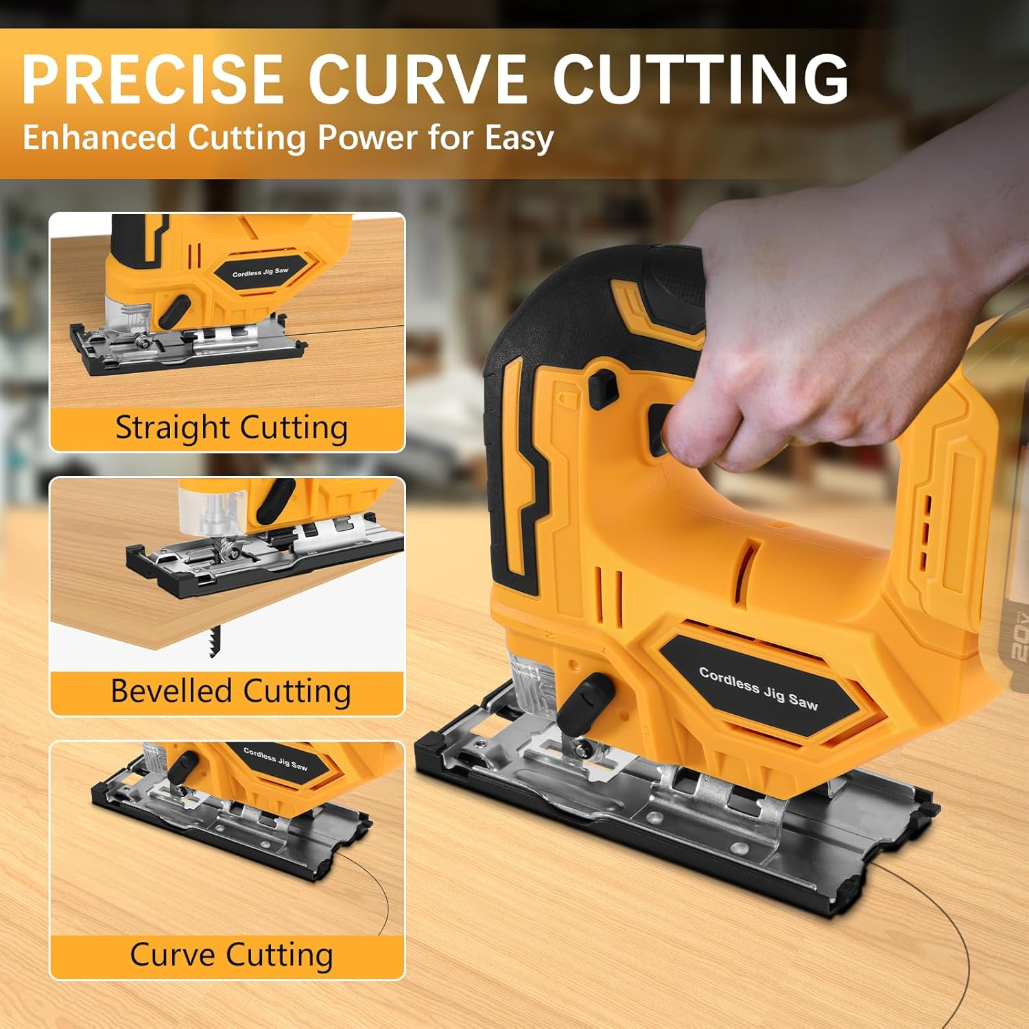 Beveled Cuts Cordless Jigsaw Tool Brushless Motor 2900RPM 45 Degree LED Light 4 Curve Cuttings for Dewalt 18V/20V Max Battery