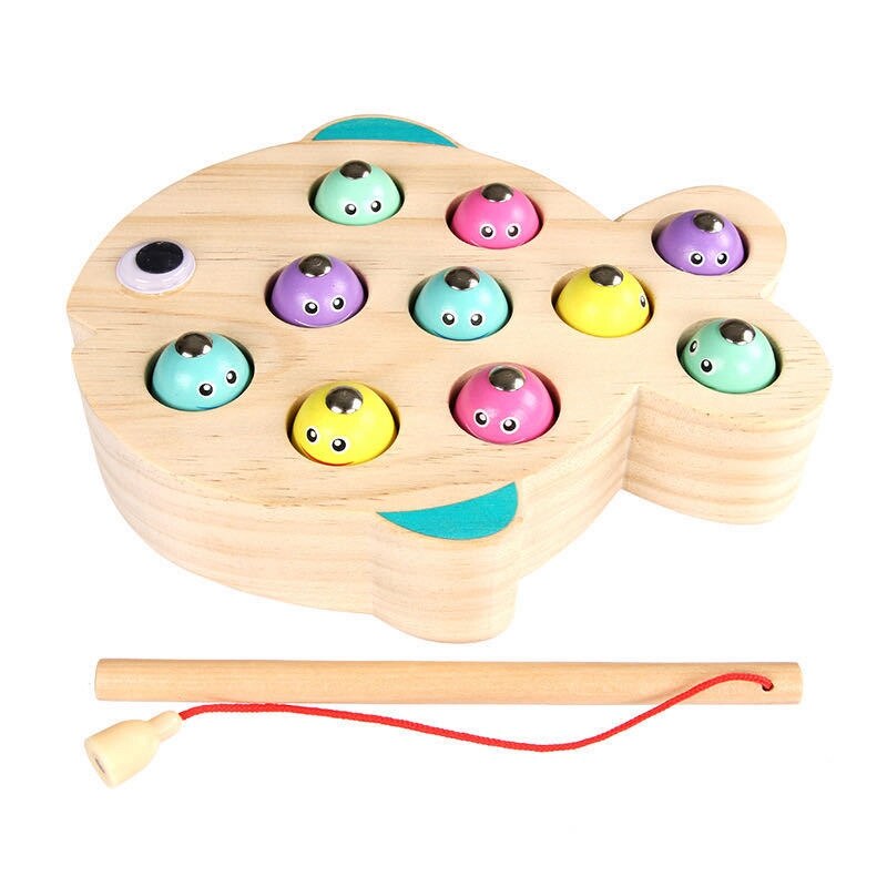 15Pcs Jeu de pêche magnétique, Jouet de Canne à Pêche en Bois, Jouets de pêche p