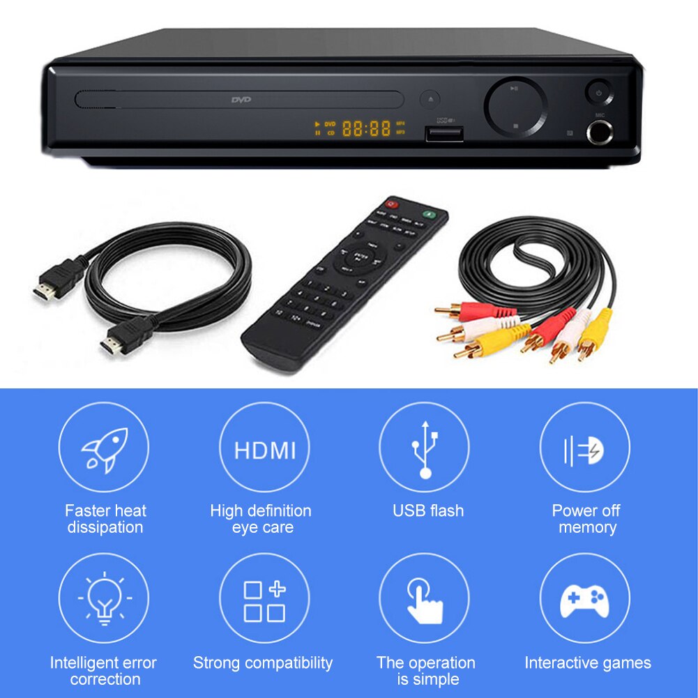 Mic Port Digital Display Home DVD Player Children USB HDMI Mini AV Output Easy Use 4K 1080P SVCD CD VCD With Remote Control