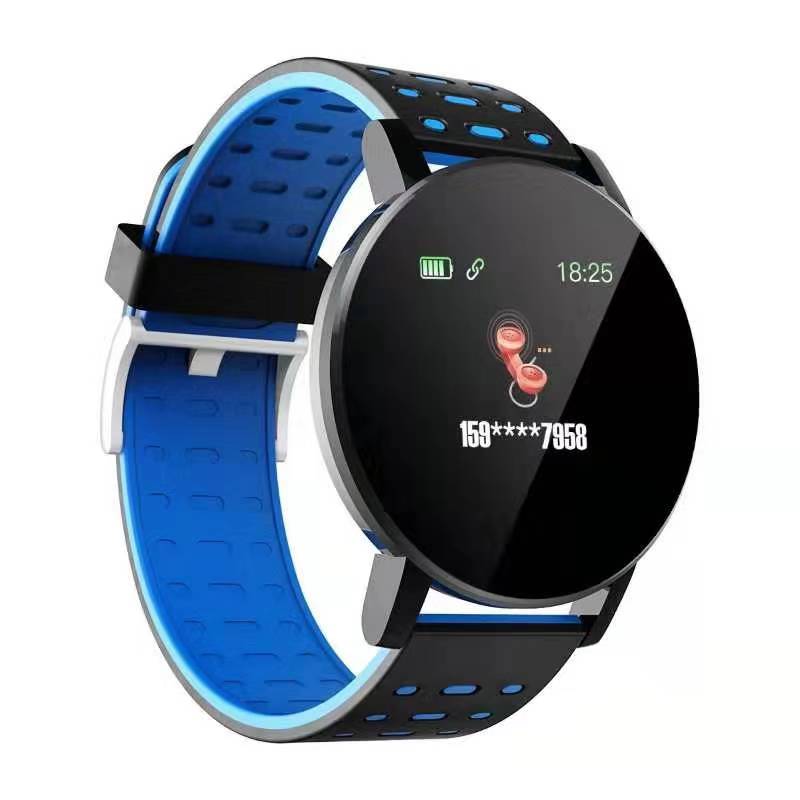 119 Plus Bluetooth Smart Armband Mannen Bloeddruk Hartslag Polsband Sport Tracker Waterdichte Android Met Wekker: blue