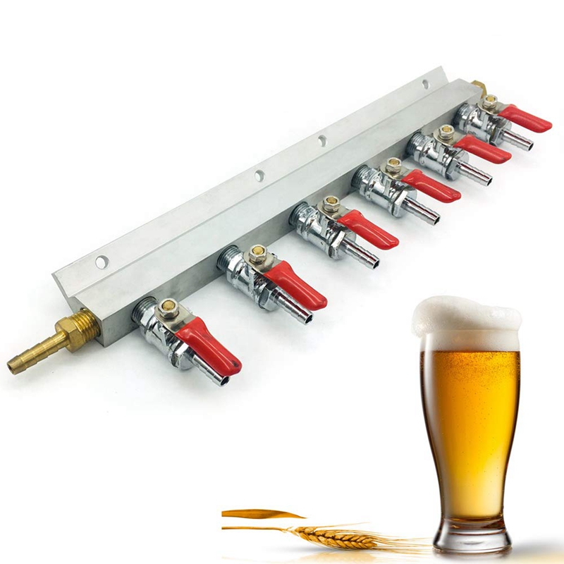 Best 6 Way Aluminum CO2 Gas Distribution Manifold Splitter 1/4 Inch Barbed Inlet and Outlets Homebrew Beer Kegerator CO2 Splitt