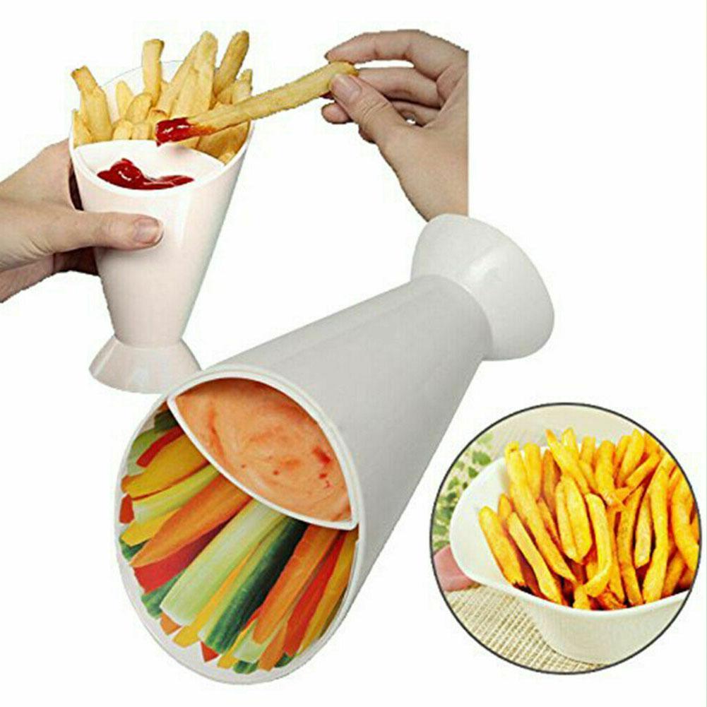 2 in 1 French Fry Cone with Dipping Cup Kitchen Potato Sauce Chips Cone Tool Tableware Ketchup Cup Jam Assorted K2C5