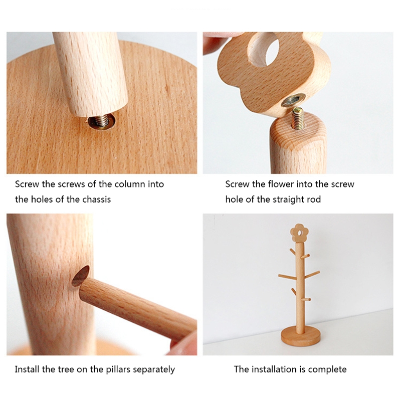 Portavasos de madera en forma de árbol con 3 ganchos, decoración de flores, soporte de exhibición, estante de almacenamiento de vidrio para té