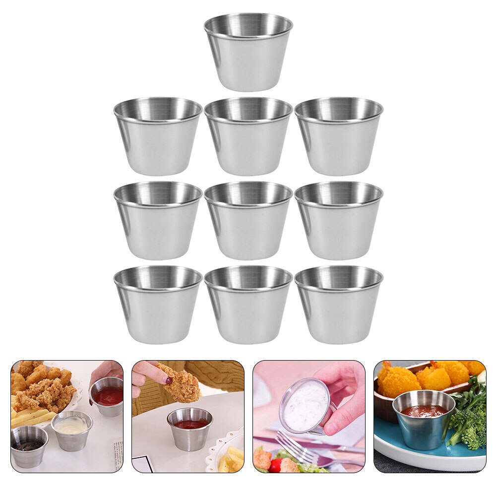 10pcs Stainless Steel Sauce Cups Condiment Cups Dip Sauce Cups Tomato Sauce Cups For Hotel Shop Home