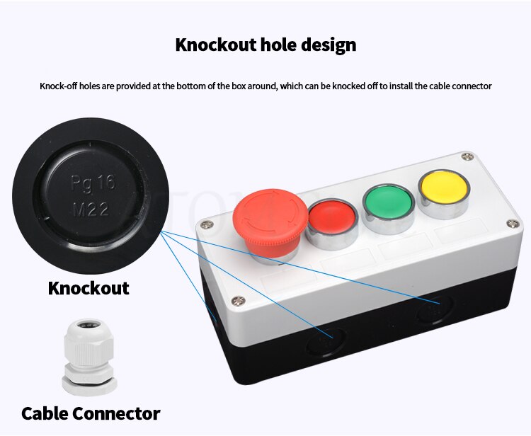 Metal button switch control box start stop industrial identification symbol self reset circular emergency stop