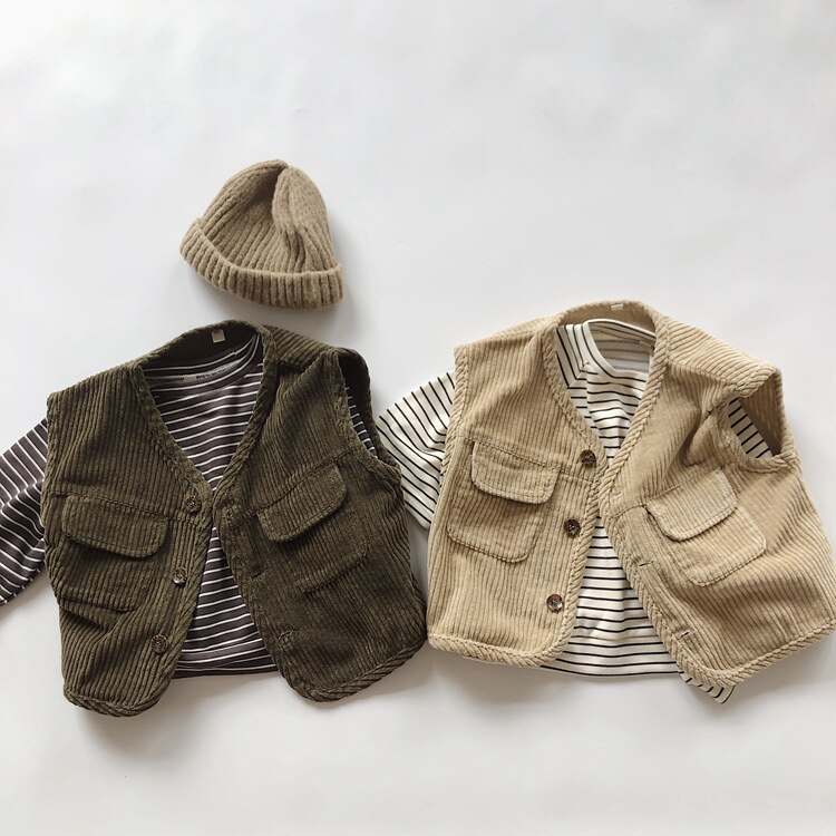 Chaleco de pana para bebé, niño y niña, ropa para niño, chaleco con cuello en V sin mangas, novedad de Primavera de