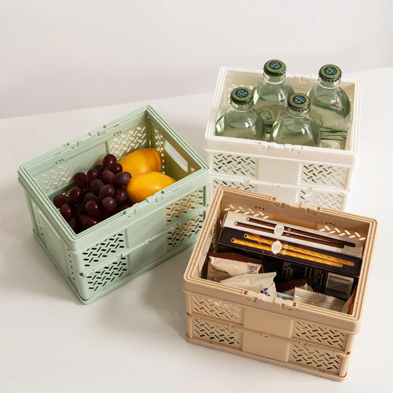 Desktop Portable Folding Storage Basket Organizer Mini Makeup Storage Box Multifunctional Snack Supermarket Shopping Basket