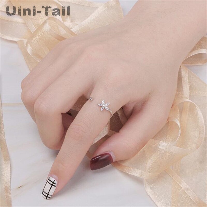 Uini-tail 925 sterling zilveren vijfbladige bloem micro inlay open ring eenvoudige persoonlijkheid niche
