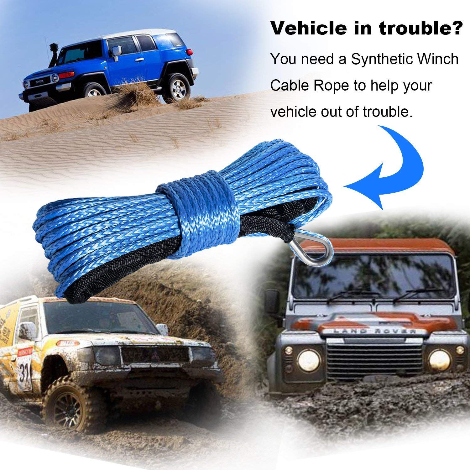 Nylon syntetisk spil reb spil kabel med kappe til suv atv utv spil lastbil båd ramsey bil (blå)