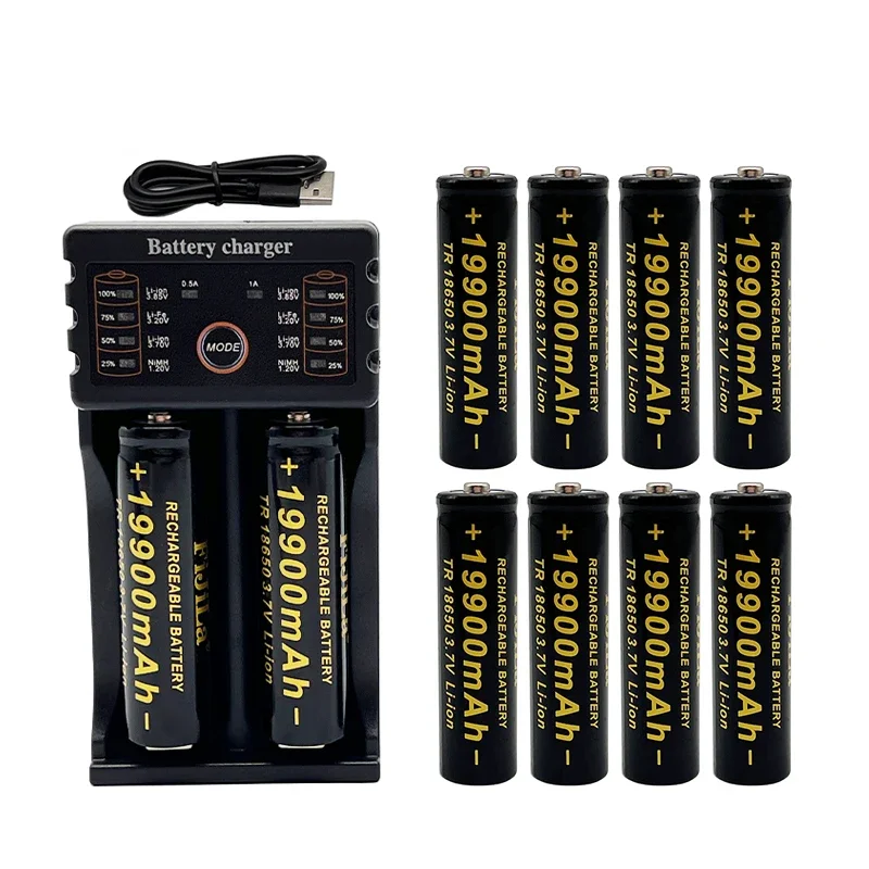 100% 18650 battery 3.7V 19900mAh rechargeable lithium ion battery with Led flashlight charger Toy battery + Charger