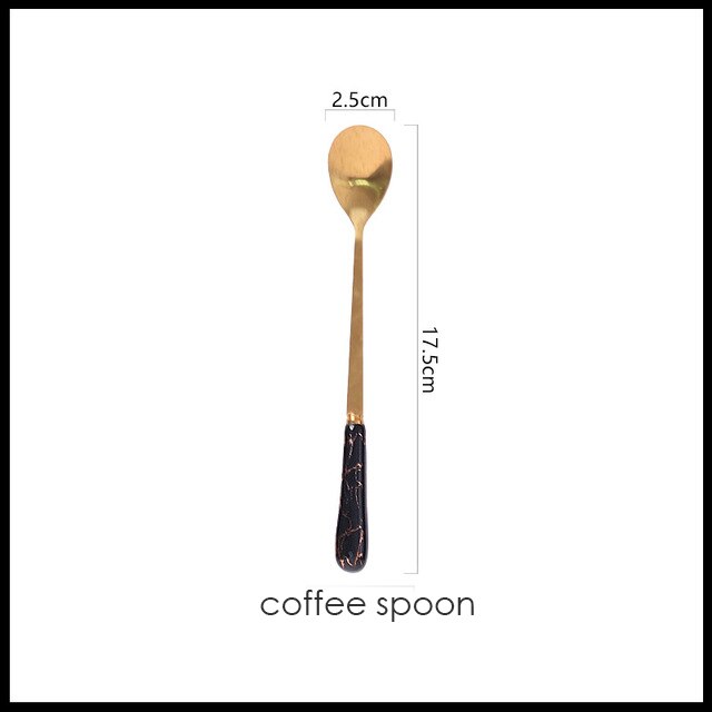 Zastawa stołowa do kuchni zestaw sztućców zestaw złotych sztućców zestaw sztućców ze stali nierdzewnej luksusowy nóż łyżka zestaw obiadowy Western Ceramics: black coffee spoon