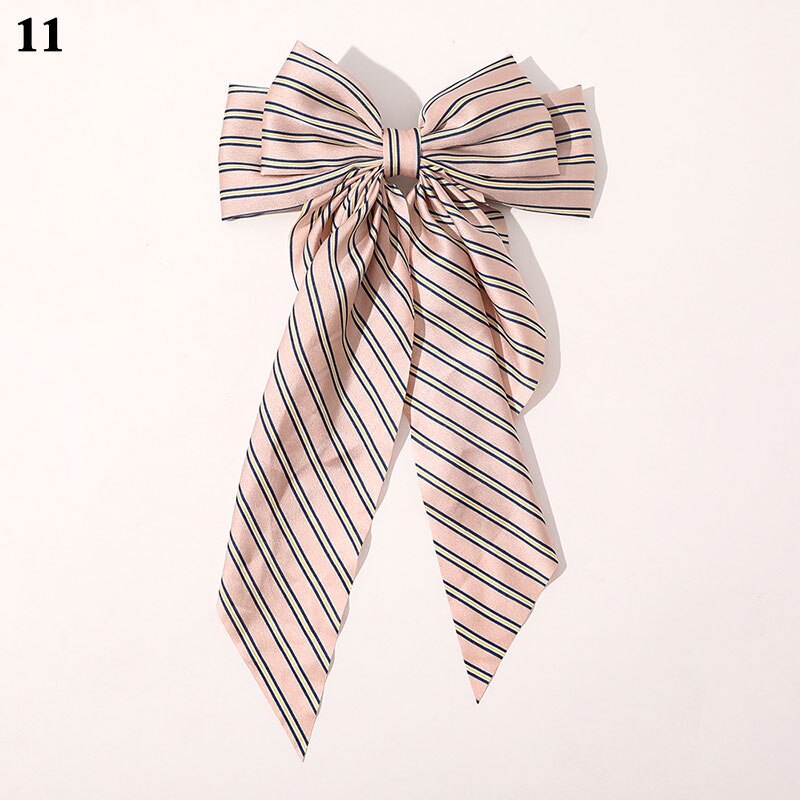 Gestreepte Bloemenprint Strik Haar Clips Lint Haarspeld Twee-Lagen Oversized Bows Haar Clip Haarspeldjes Meisjes Haar Accessoires: 11