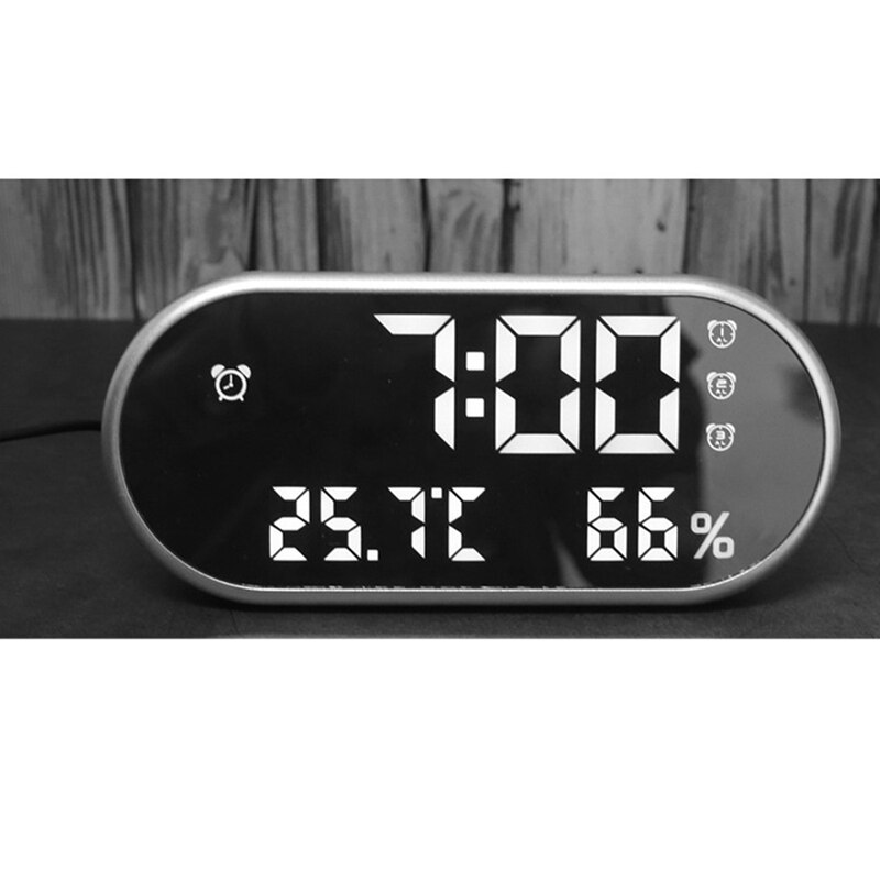 LED Digital Alarm Clock with Temperature,Reveil Watch USB Electronic Table Clocks,Oval Mirror Desk Clock