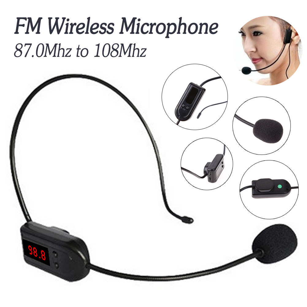 Auriculares con micrófono inalámbrico FM, altavoz de 87,0 Mhz a 108Mhz, 200 canales opcionales, pantalla de tubo Digital HD, frecuencia para conferencias
