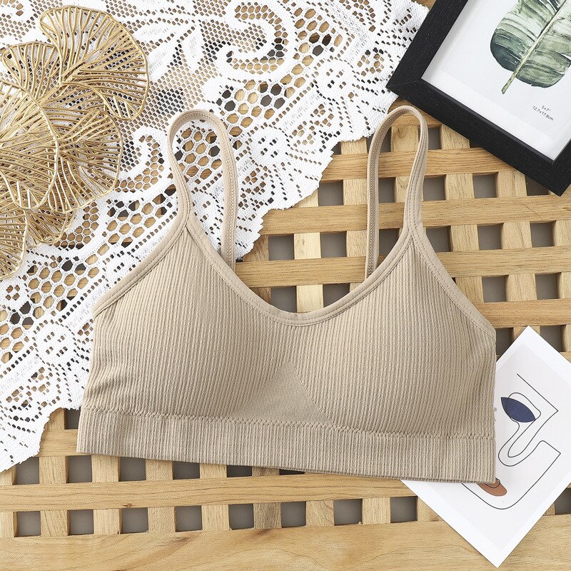 Women Wireless Padded Tube Top One-piece Solid Color Bralette Backless Nonadjusted Straps Crop Top 2022: khaki