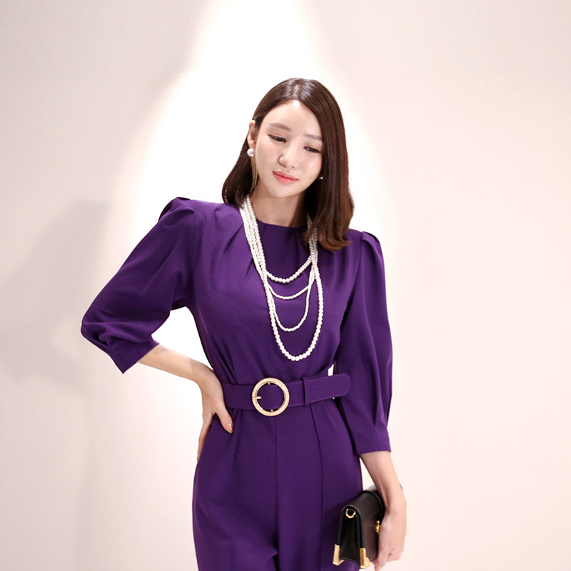 Spring Women Office Workwear Casual Jumpsuits Long Pants Jumpsuits Romper With Belt