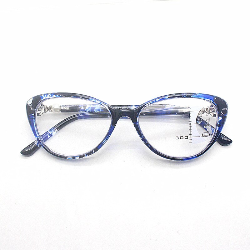 Cat Eye Reading Glasses Women Multifocal Progressive Presbyopic Glasses Anti Blue Light Leopard Vintage +1.5 +2.0: +350 / Blue
