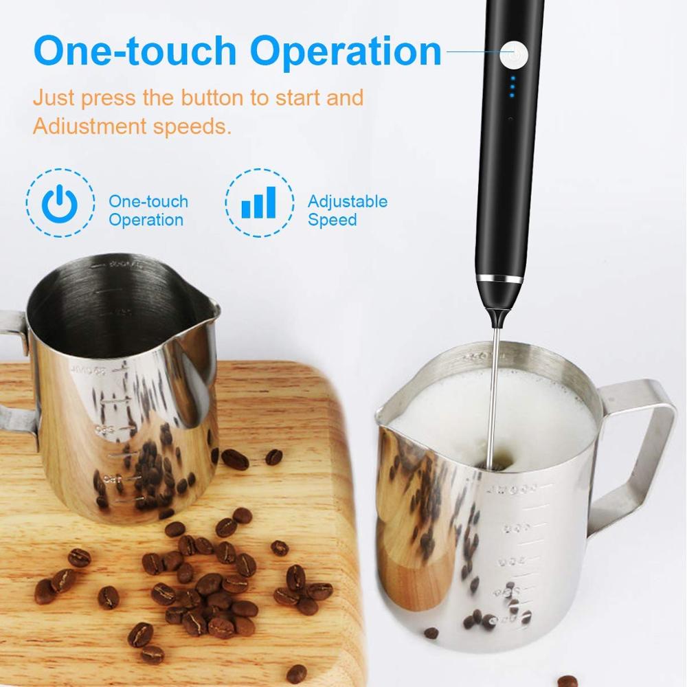 YAJIAO Rechargeable Milk Frother Handheld Electric Foam Maker Stainless Whisk 3 Speed for Coffee Latte with 16 Pcs Art Stencils